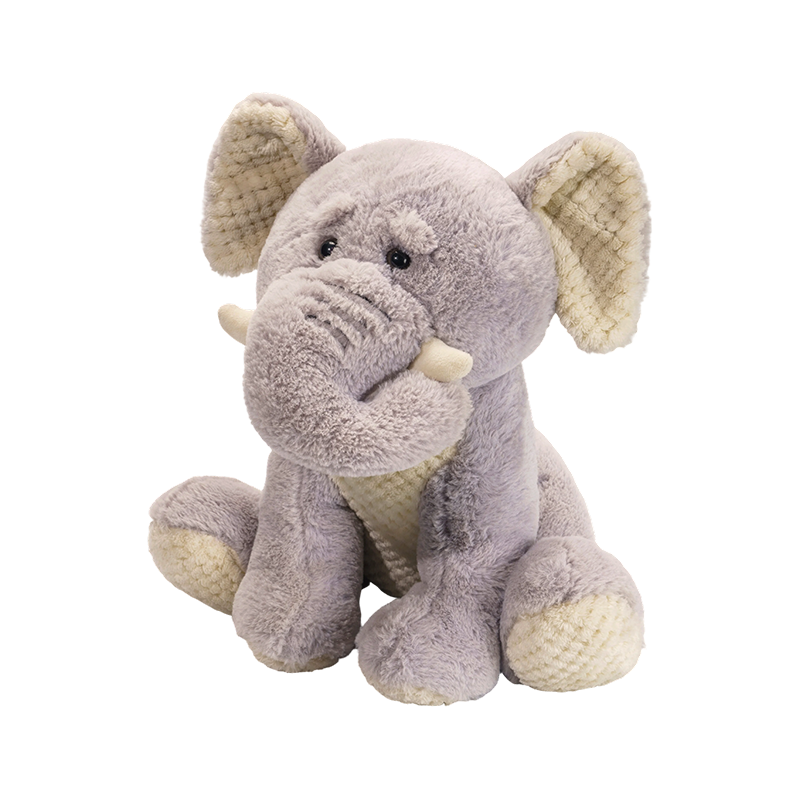 Sitzender Elefant aus Plüsch mit langer Nase und großen Ohren
