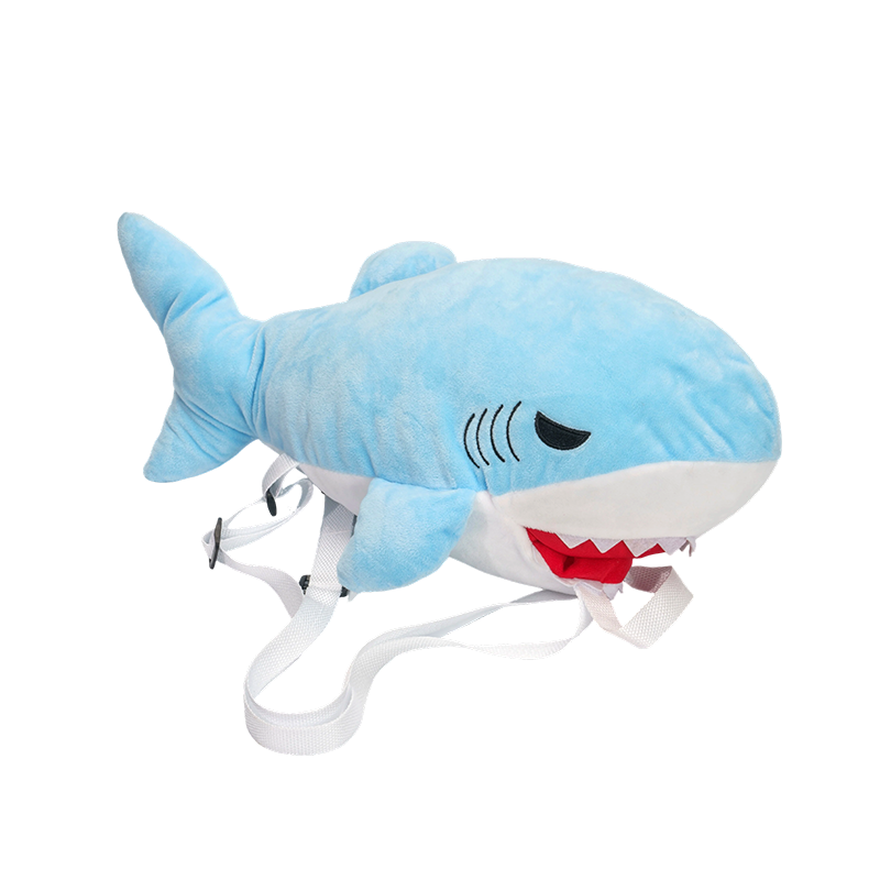 Blauer Haifisch-Rucksack aus flauschigem Plüsch