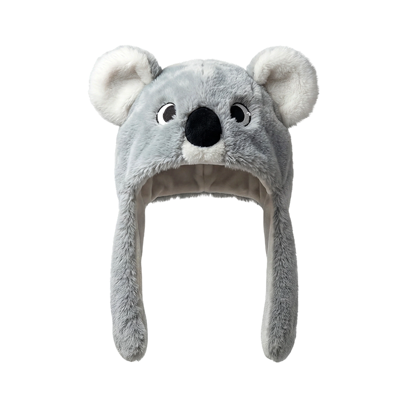Graue Plüschmütze mit Koalaohren