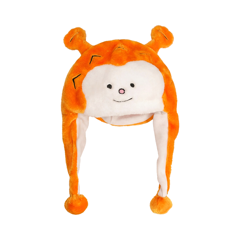 Orangefarbener Plüschhut mit Affengesicht