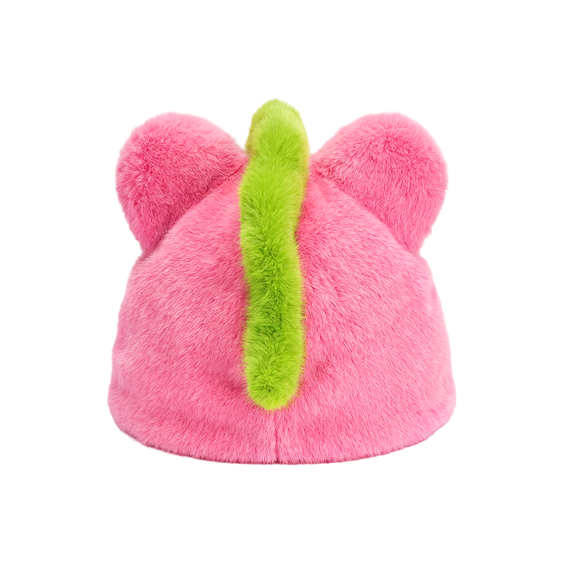 Rosa Einhorn mit grüner Mähnenmütze
